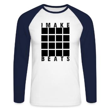 JE FAIS DES BEATS - T-shirt baseball manches longues Homme - blanc/marine - Devant - Nik (191cm)