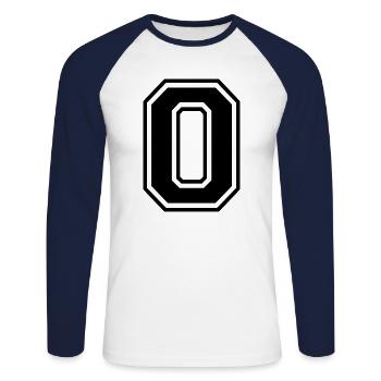 Lettre O Équipe Foot baseball basket université - T-shirt baseball manches longues Homme - blanc/marine - Devant - Nik (191cm)