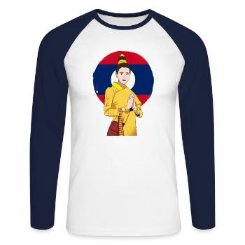 Laos Laos Laotian Fille Robe Lao I Cadeau - T-shirt baseball manches longues Homme - blanc/marine - Devant - Nik (191cm)