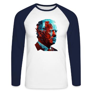 Joe Biden Low Polygon Red Blue Graphic Design - T-shirt baseball manches longues Homme - blanc/marine - Devant - Nik (191cm)