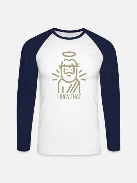 i saw that - Jesus - Unisex Long Sleeve Baseball T-Shirt - white/navy