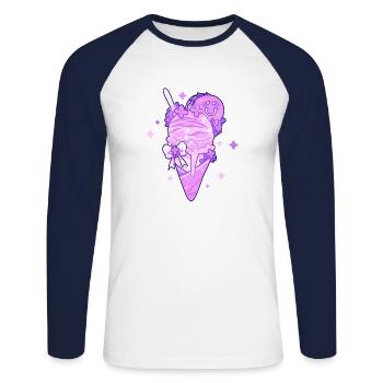 Crème glacée lilas - T-shirt baseball manches longues Homme - blanc/marine - Devant - Nik (191cm)