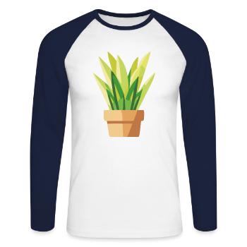 Pflanze grün Topfpflanze Blätter - Unisex Baseballshirt langarm - Weiß/Navy - Vorne - Nik (191cm)