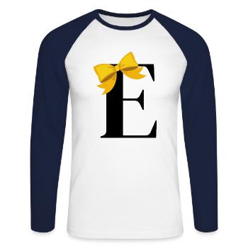 Lettre e nœud jaune - T-shirt baseball manches longues Homme - blanc/marine - Devant - Nik (191cm)