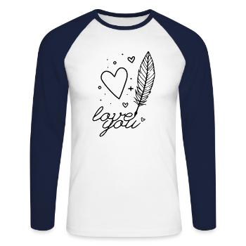Feather Font Love You - Unisex Long Sleeve Baseball T-Shirt - white/navy - Front - Nik (191cm)