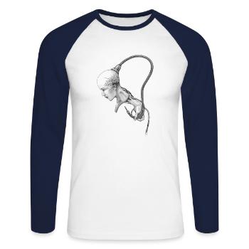 La fille biomécanique est contrôlée - T-shirt baseball manches longues Homme - blanc/marine - Devant - Nik (191cm)