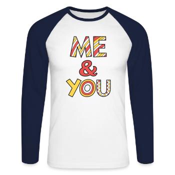 Me and You Font - Unisex Long Sleeve Baseball T-Shirt - white/navy - Front - Nik (191cm)