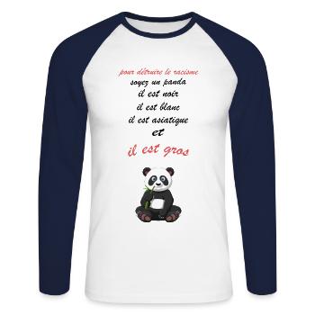 pour détruire le racisme soyez un panda humour - T-shirt baseball manches longues Homme - blanc/marine - Devant - Nik (191cm)