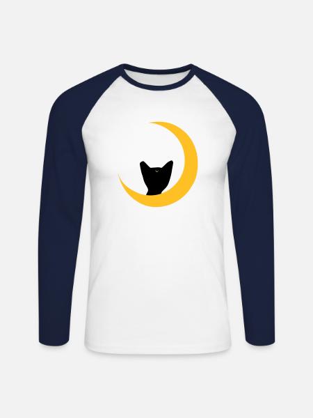 moon cat - Unisex Baseballshirt langarm - Weiß/Navy