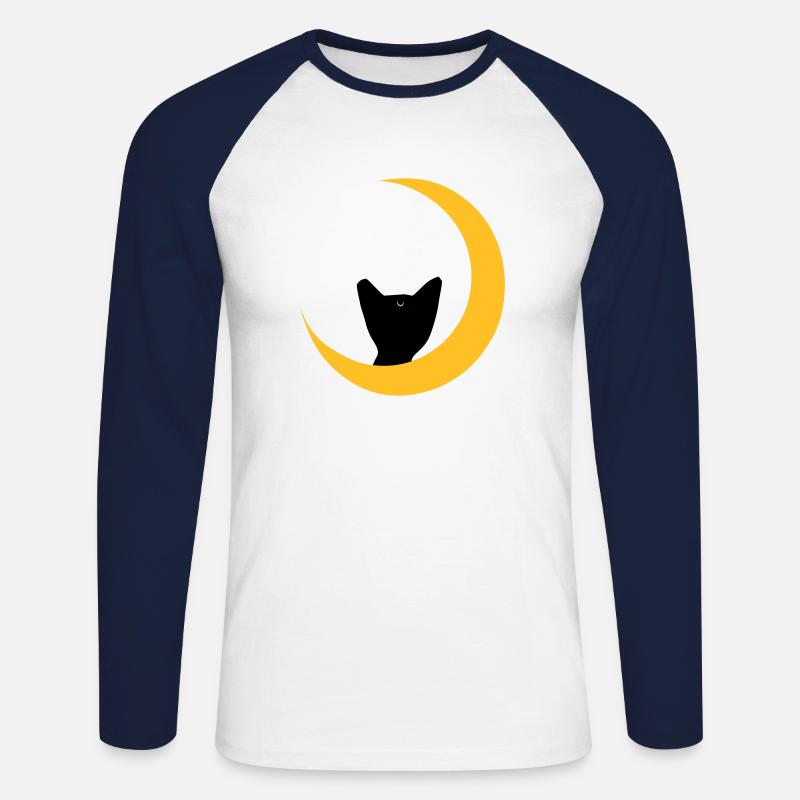 moon cat - Unisex Baseballshirt langarm - Weiß/Navy