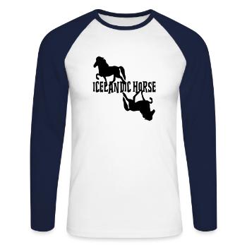 Cheval islandais: Cheval islandais Poney Merch - T-shirt baseball manches longues Homme - blanc/marine - Devant - Nik (191cm)
