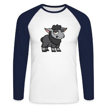 Mouton noir - T-shirt baseball manches longues Homme - blanc/marine - Devant - Nik (191cm)