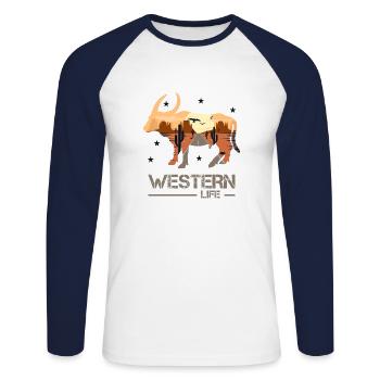Western - Unisex Baseballshirt langarm - Weiß/Navy - Vorne - Nik (191cm)