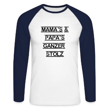 mama papa Eltern stolz Kinder babys Schrift - Unisex Baseballshirt langarm - Weiß/Navy - Vorne - Nik (191cm)
