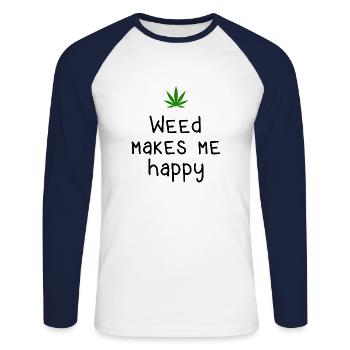 weed macht mich glücklich Cannabis Marihuana - Unisex Baseballshirt langarm - Weiß/Navy - Vorne - Nik (191cm)