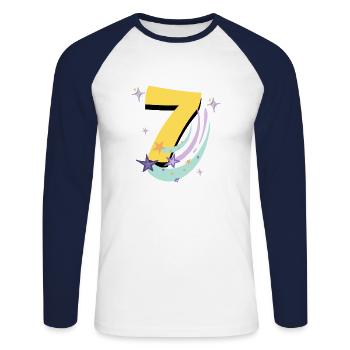 7. Geburtstag (7-Jahres-Geschenk) - Unisex Baseballshirt langarm - Weiß/Navy - Vorne - Nik (191cm)