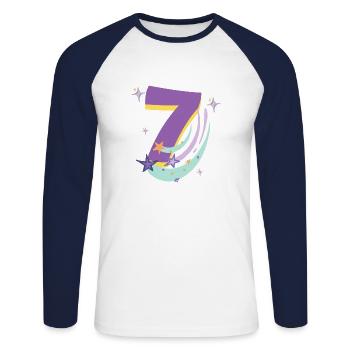 7. Geburtstag (7-Jahres-Geschenk) - Unisex Baseballshirt langarm - Weiß/Navy - Vorne - Nik (191cm)