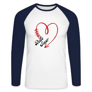 belle sœur cœur - T-shirt baseball manches longues Homme - blanc/marine - Devant - Nik (191cm)