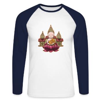 Kambodscha Tempel Khmer Vintage Palmen I Geschenk - Unisex Baseballshirt langarm - Weiß/Navy - Vorne - Nik (191cm)