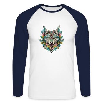 Wolf Feathers Spirit Animal Spirituality Wildlife - Unisex Long Sleeve Baseball T-Shirt - white/navy - Front - Nik (191cm)