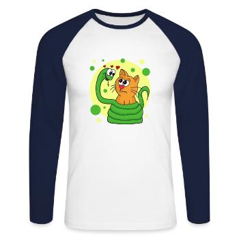 Schlange ist verliebt in Katze - Unisex Baseballshirt langarm - Weiß/Navy - Vorne - Nik (191cm)