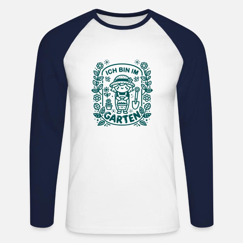 Ich bin im Garten - Unisex Baseballshirt langarm - Weiß/Navy