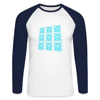 Viele Eulen dekoratives Muster Team Uhu 9 Freunde - Unisex Baseballshirt langarm - Weiß/Navy - Vorne - Nik (191cm)