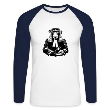Judge Monkey - Unisex Long Sleeve Baseball T-Shirt - white/navy - Front - Nik (191cm)