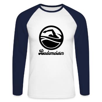 Farbe änderbar | Bademeister Schwimmen - Unisex Baseballshirt langarm - Weiß/Navy - Vorne - Nik (191cm)