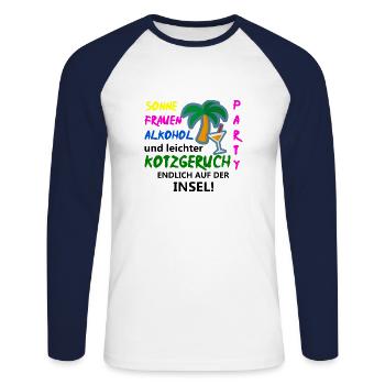 Kotzgeruch Saufen Jungesellenabschied Geschenkidee - Unisex Baseballshirt langarm - Weiß/Navy - Vorne - Nik (191cm)