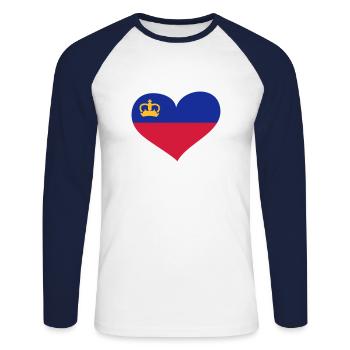 Liechtenstein Herz; Heart Liechtenstein - T-shirt baseball manches longues Homme - blanc/marine - Devant - Nik (191cm)
