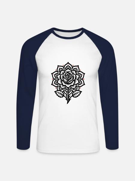 Rose Mandala - Unisex Long Sleeve Baseball T-Shirt - white/navy
