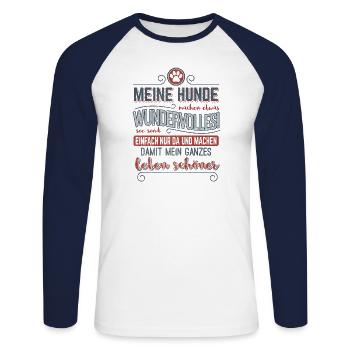 Hundeliebe > Meine Hunde machen mein Leben schöner - Unisex Baseballshirt langarm - Weiß/Navy - Vorne - Nik (191cm)