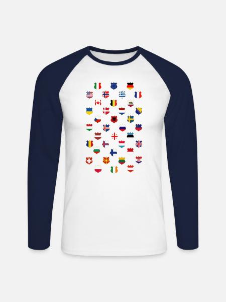 vlaggen van de wereld - Langærmet herre-baseballshirt - hvid/marineblå