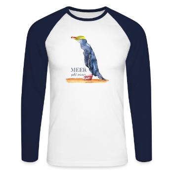 Meer geht immer - Pinguin - Unisex Baseballshirt langarm - Weiß/Navy - Vorne - Nik (191cm)