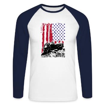 AMERICAN OFFROADER - Unisex Long Sleeve Baseball T-Shirt - white/navy - Front - Nik (191cm)