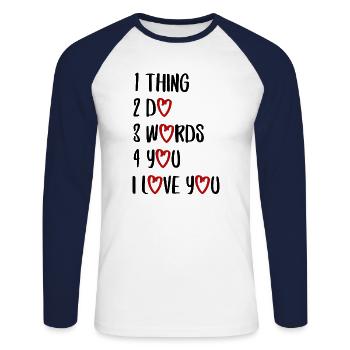 citations d’amour disant police d’amour de la Saint-Valentin - T-shirt baseball manches longues Homme - blanc/marine - Devant - Nik (191cm)