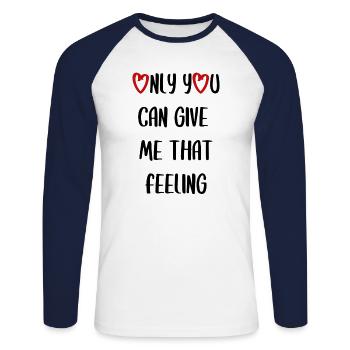 love love Saint-Valentin en amour Dicton anglais - T-shirt baseball manches longues Homme - blanc/marine - Devant - Nik (191cm)