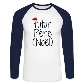 Futur père noël cadeau futur papa - T-shirt baseball manches longues Homme - blanc/marine - Devant - Nik (191cm)