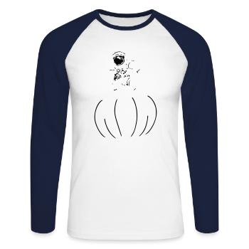 Astronaut Rides Pumpkin Halloween Space Vector - Unisex Long Sleeve Baseball T-Shirt - white/navy - Front - Nik (191cm)
