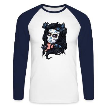 Zuckerschädel Mädchen Gesicht - Unisex Baseballshirt langarm - Weiß/Navy - Vorne - Nik (191cm)