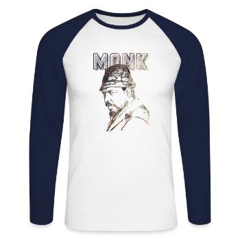 Mönch - Unisex Baseballshirt langarm - Weiß/Navy - Vorne - Nik (191cm)