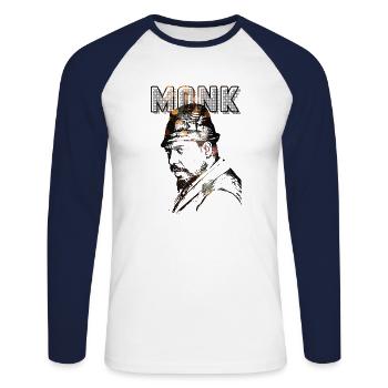 Mönch - Unisex Baseballshirt langarm - Weiß/Navy - Vorne - Nik (191cm)