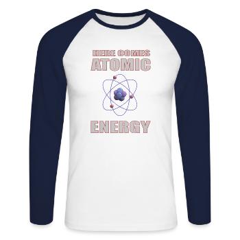 Atomic Energy Atom - Unisex Long Sleeve Baseball T-Shirt - white/navy - Front - Nik (191cm)