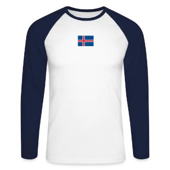 Island Trikot Nr.3 - Unisex Baseballshirt langarm - Weiß/Navy - Vorne - Nik (191cm)