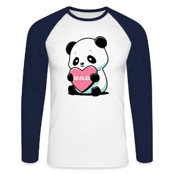 Panda aimant son père - T-shirt baseball manches longues Homme - blanc/marine - Devant - Nik (191cm)