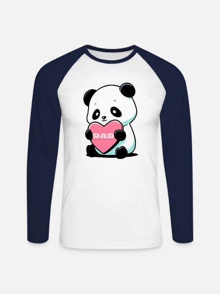 Panda aimant son père - T-shirt baseball manches longues Homme - blanc/marine