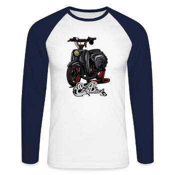 Swallow (black) // Illustration - Unisex Long Sleeve Baseball T-Shirt - white/navy - Front - Nik (191cm)