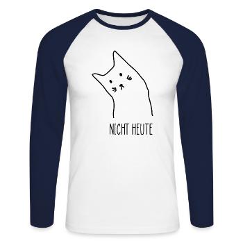 Katze Nicht Heute Lustiger Spruch Humor Montag - Unisex Baseballshirt langarm - Weiß/Navy - Vorne - Nik (191cm)