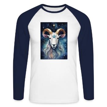Sternzeichen Steinbock02 - Unisex Baseballshirt langarm - Weiß/Navy - Vorne - Nik (191cm)